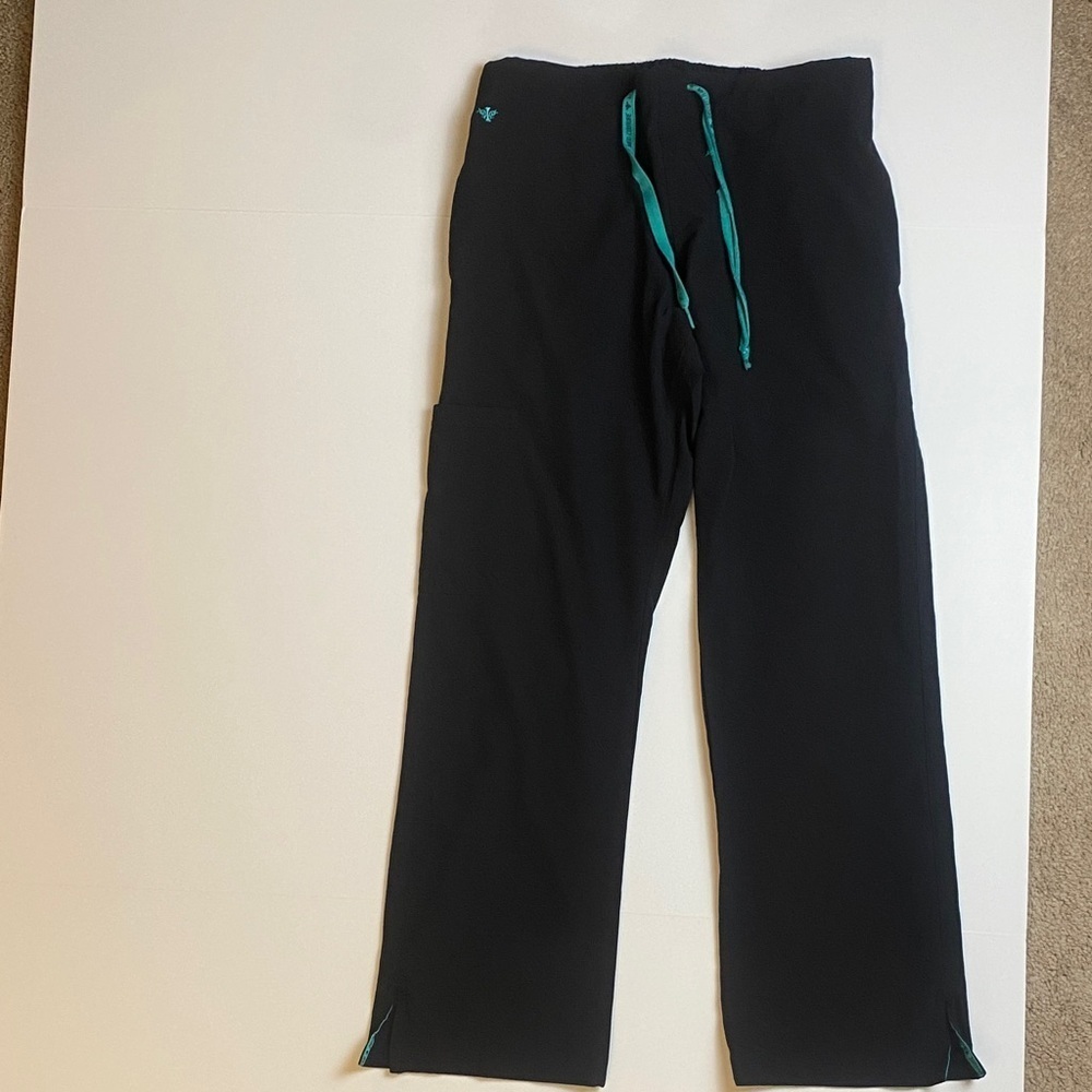 Med Couture Black Pants with Teal Accent 4 pockets Size small scrub pants